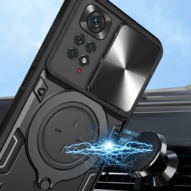Slide Camera Shockproof Armor Phone Case with Stand Back Cover