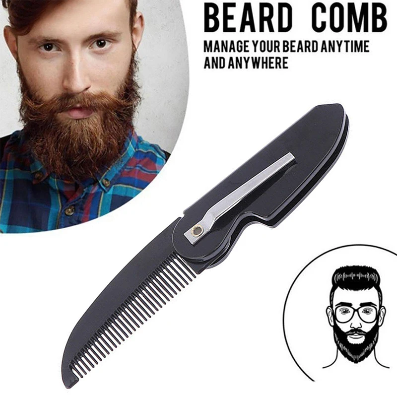 

Men Black Mini Pocket Beard Comb Moustache Beauty Beard Brush Foldable Pocket Clip Detangling Comb Styling Tool Hairdressing