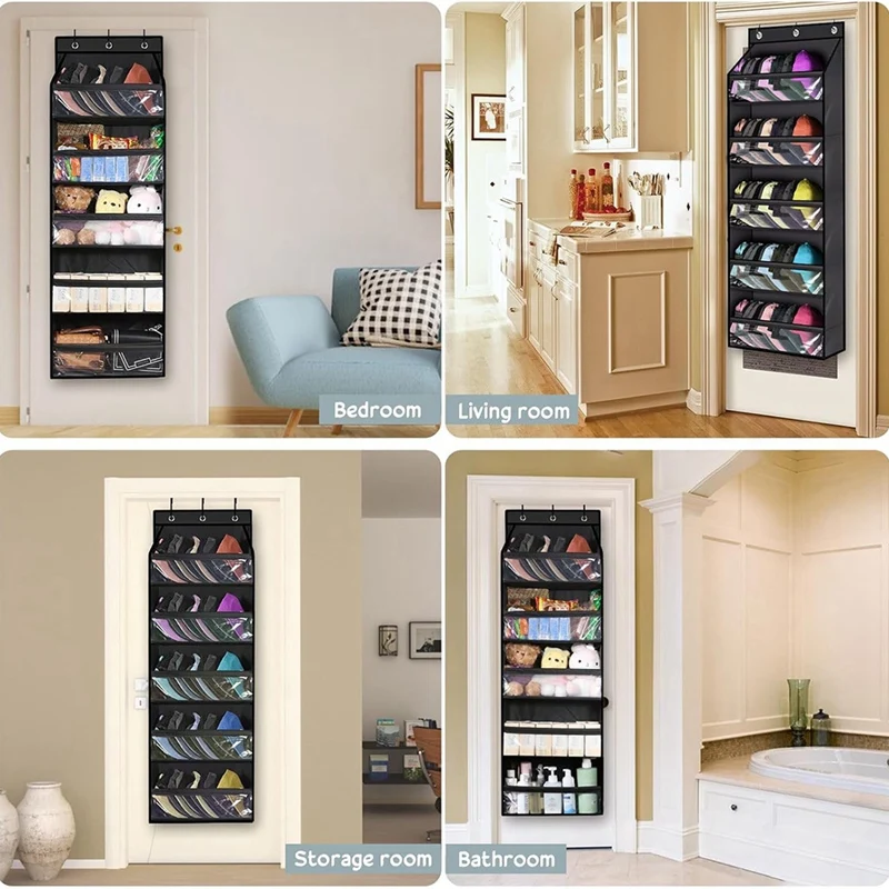 Over Door Hat Racks For Baseball Caps, Clear Deep Pockets Hat Organizer For Closet Or Wall With 3 Hooks Caps Display