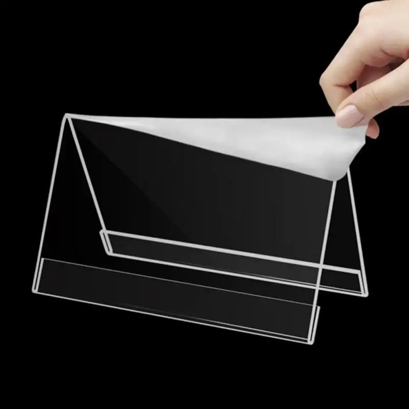 5pcs Mini Acrylic Sign Display Holder Triangle V-Shaped Double Side Clear Name Card Holder Rack Prices Tag Label Stand 4