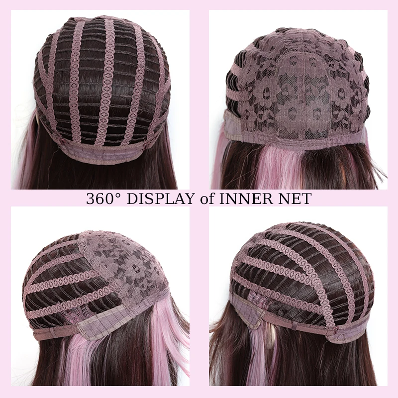 Synthetic Cosplay Wig Pink Highlighted Wig Long Straight Hair with Bangs Heat - Resistant for Women Cosplay & Daily Wear