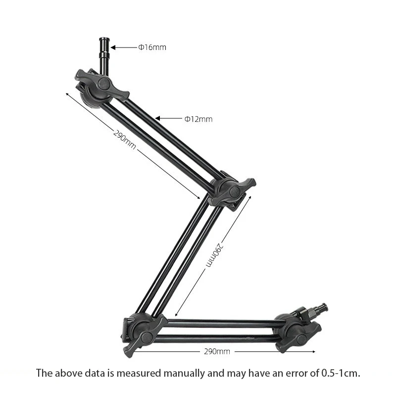 3-Section Double Articulated Arm 5/8" Hex Pin 1/4"-20 Female Thread 5/8" Pin 3/8"-16 Female Thread