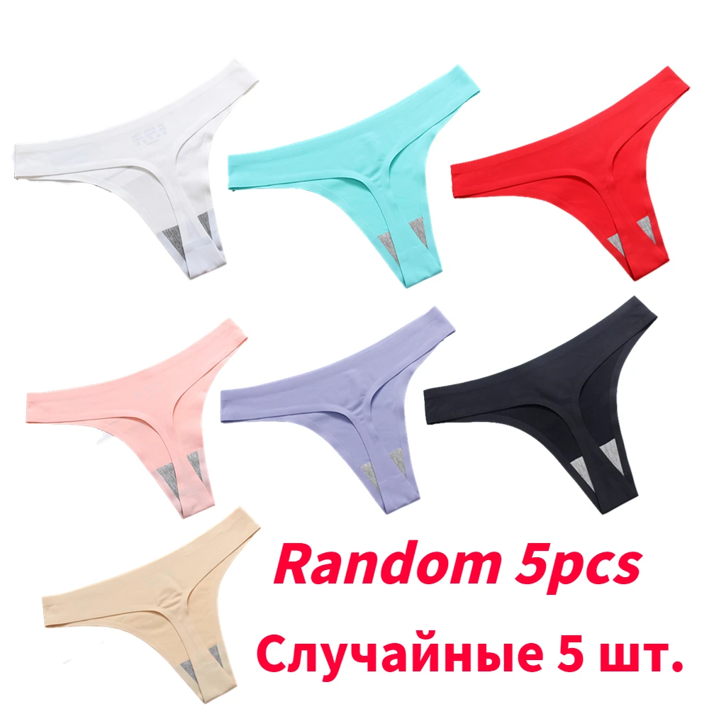 

2XL3XL 4XL Plus Size Women Sexy Thongs Seamless 3/5Pcs Mix Colors Solid Low Waist Thin трусы женские xxl xxxl xxxl Female Pantie