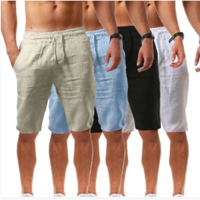 Herren Cord Shorts Mit Taschen - Leinen-Baumwoll Mix | Elastische Taille Für Sommer