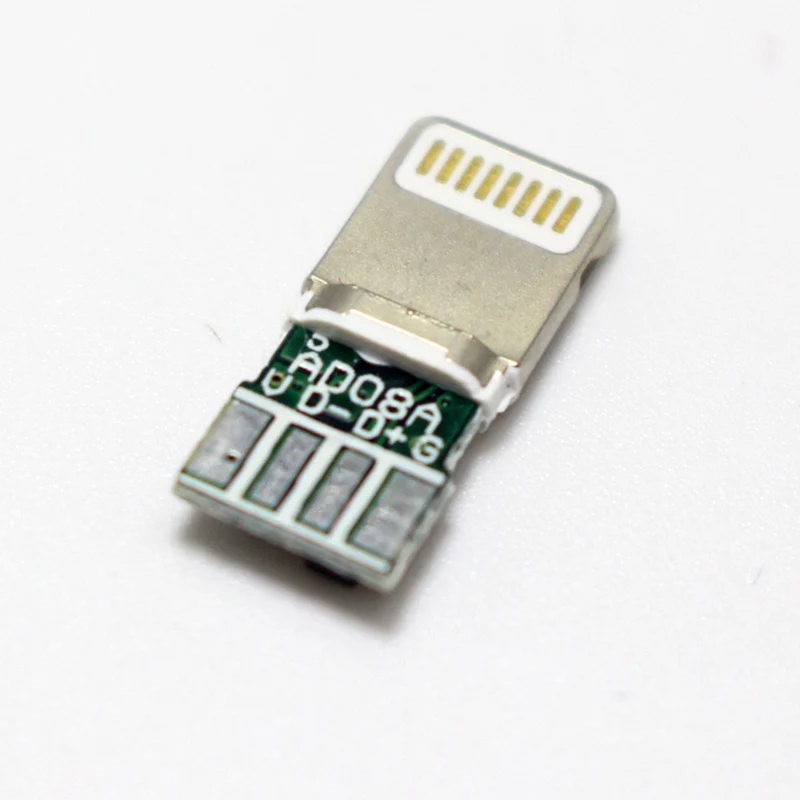 데이터 이어폰 USB 커넥터 어댑터 컨버터, 용접 타입 8 핀 수 플러그, 아이폰 8, 9, 10, 11 플러스, XR 플러스용, 2 세트