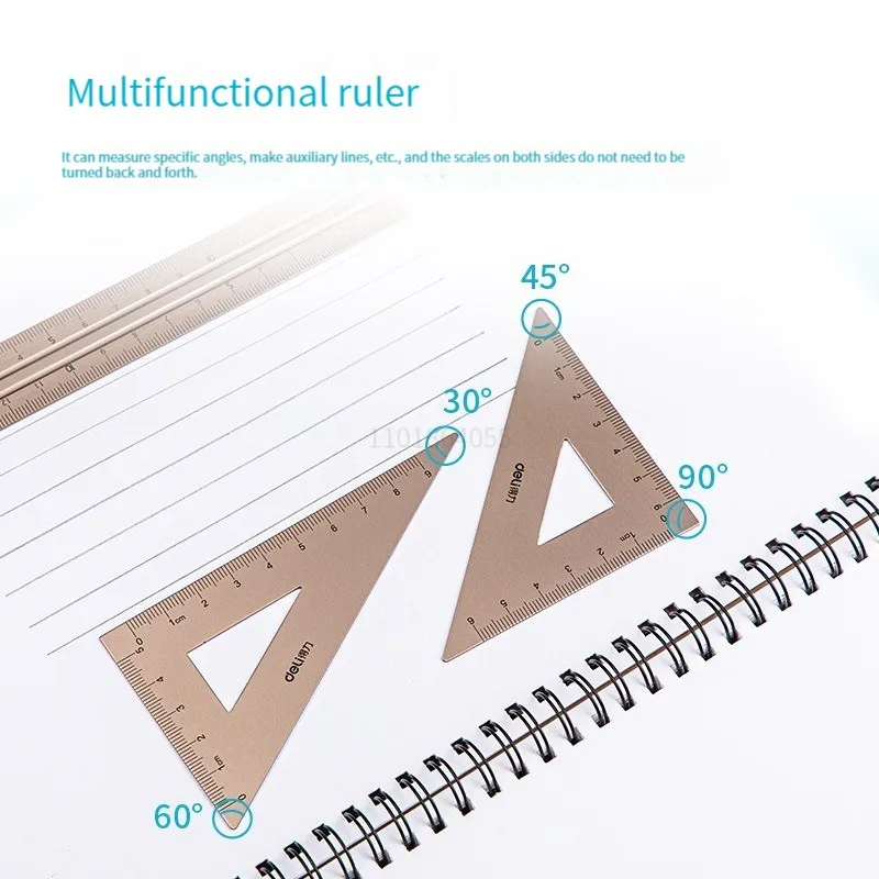 Haile 4pc/set Metal Measuring Ruler Multifunctional Combination Aluminum Alloy Ruler Triangle Protractor Drawing Deli Stationery