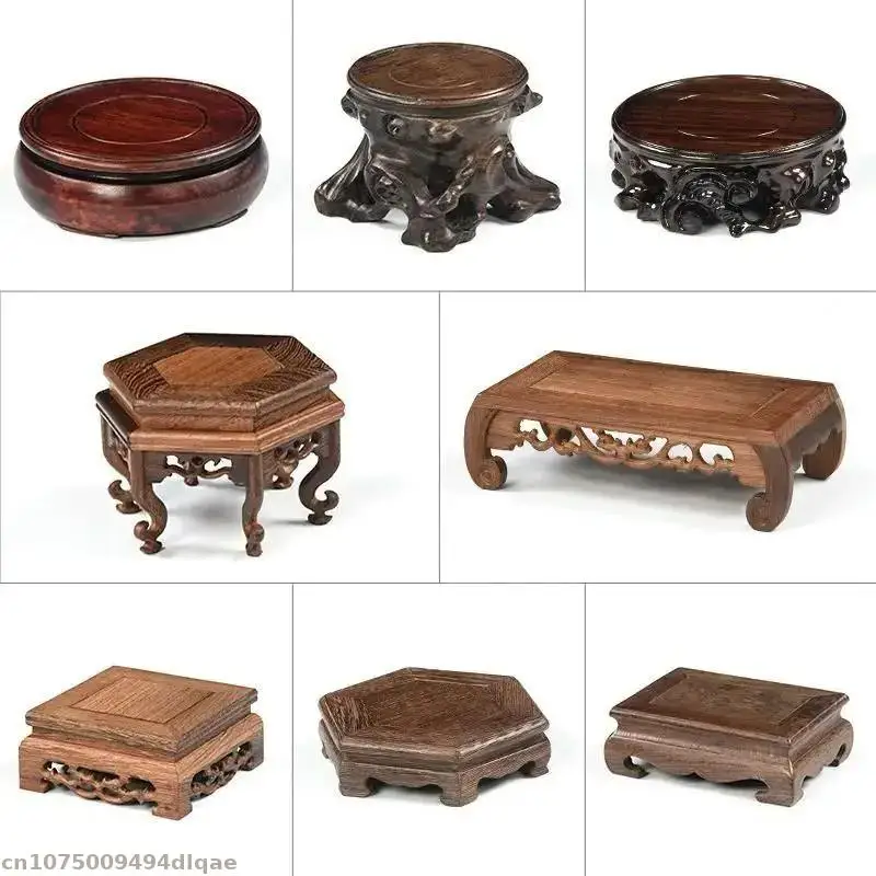 Vintage Wooden Carved Flower Pot And Vase Display Base Mini Sculpture Handicraft Display Stand Garden Plant Fish Tank Stand