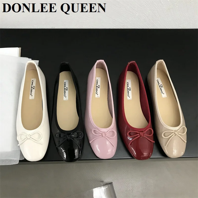Ballet Flats Classic Shoes Women Basic 2023 Spring Splice Bow Knot
