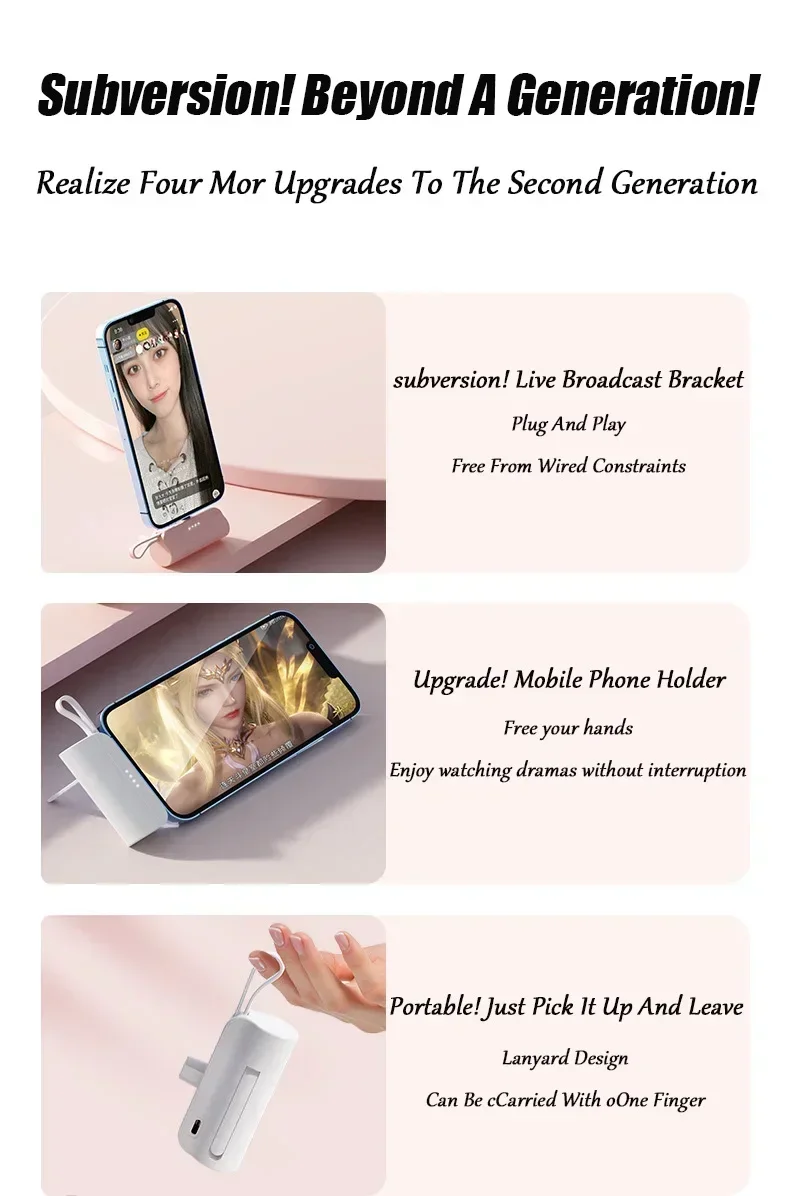 Mini Fast Charger 10000mAh Built-in Cable Portable Power Bank for IPhone Xiaomi Samsung Tye-c/Apple Interface External Battery 1 S069814f6dff741be83049c031a062d7c6
