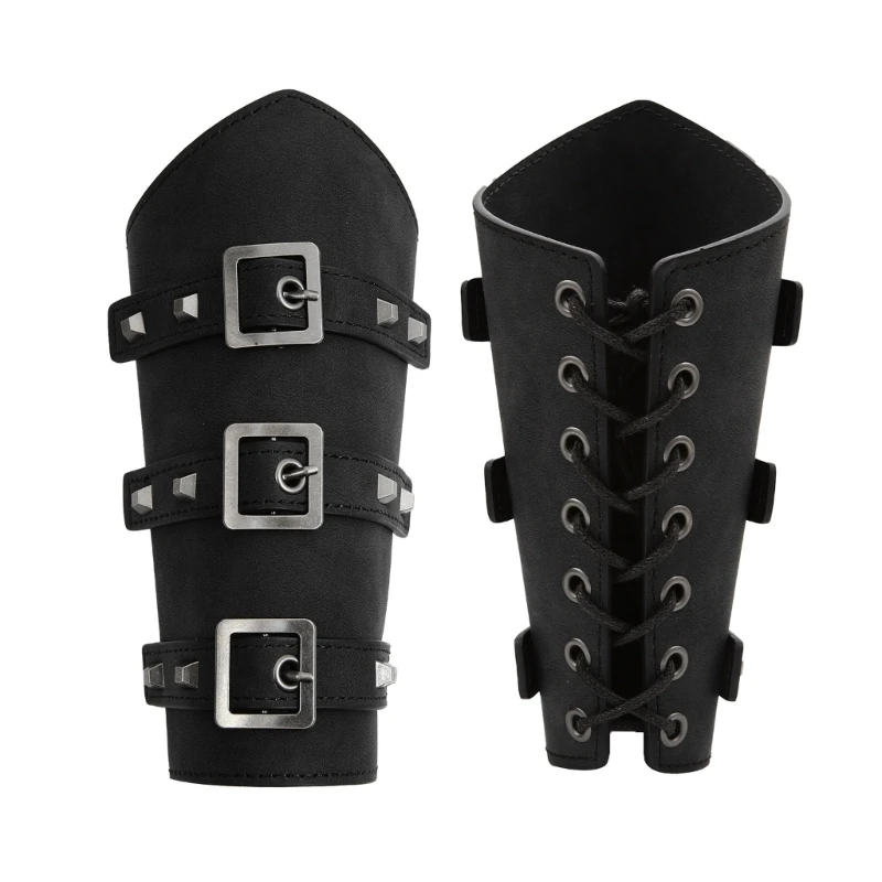 Cosplay Props Vintage PU Wide Bracers Tie Arm Cuffs Adjustable Width Medieval Wristband Adult Cycling Wristband