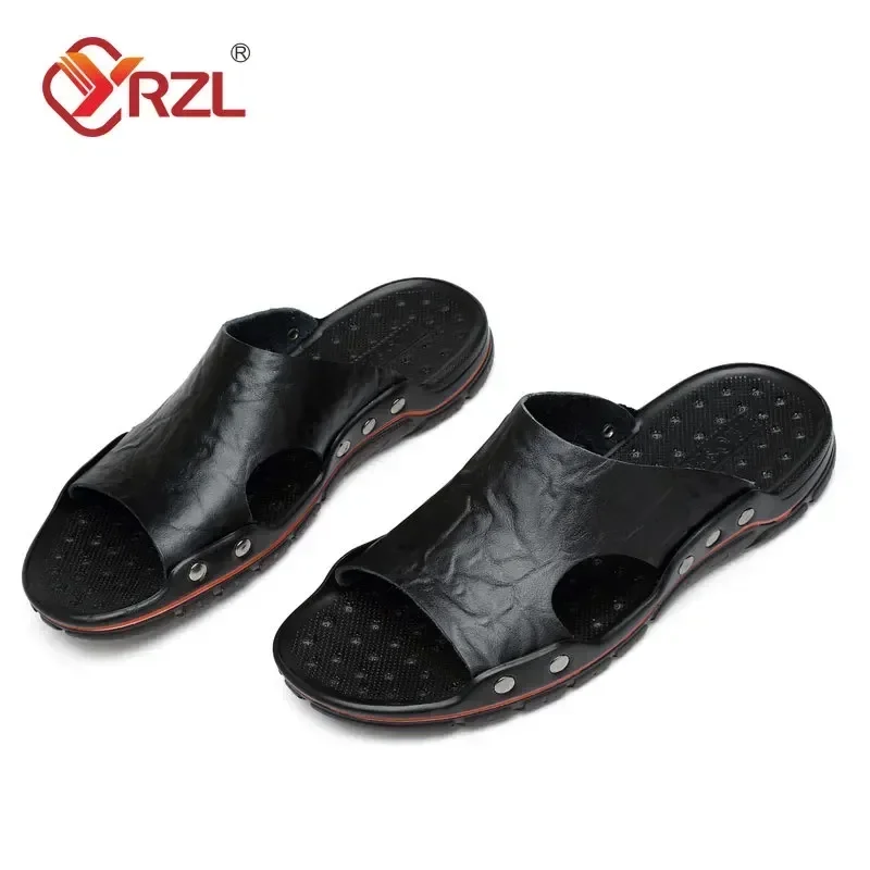Men's Black PU Leather Summer Sandals - Lightweight and Comfortable Slides