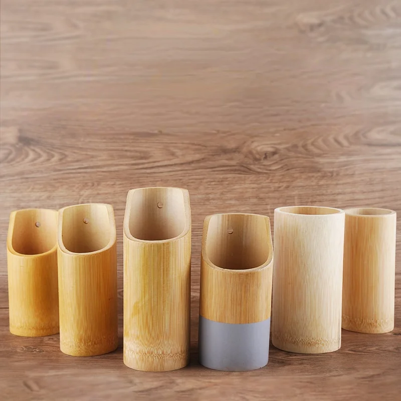 Bamboo Chopsticks Tube Spoon Rest Fork Spatula Drain Tableware Box Round Nature Wood Kitchen Organizer Rack Storage 6