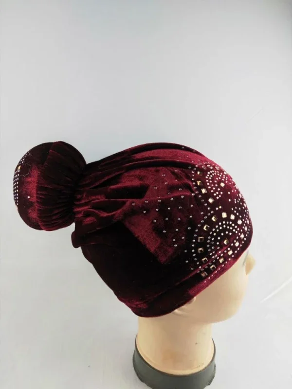 Diamond Turban for African Women Velvet Chemo Cap Muslim Hijab Inner Hair Cover Hats Scarf Wrap Islamic Headscarf Beanie 6