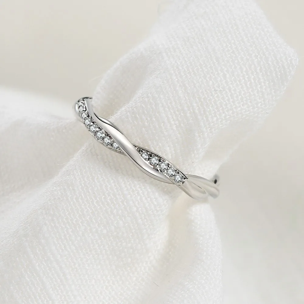 Wedding Engagement Dainty Ring For Women Thin Temperament Winding Silver Color Cubic Zirconia Fashion Gift Finger Jewelry DZR018 5