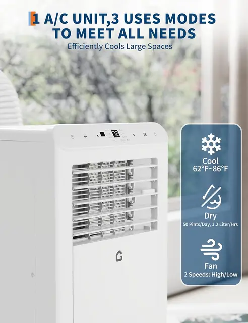 8000 BTU Portable Air Conditioners, 3-In-1 Portable AC Units for Rooms with Dehumidifier, Quiet Room Up to 350 Sq.Ft.Timer 2