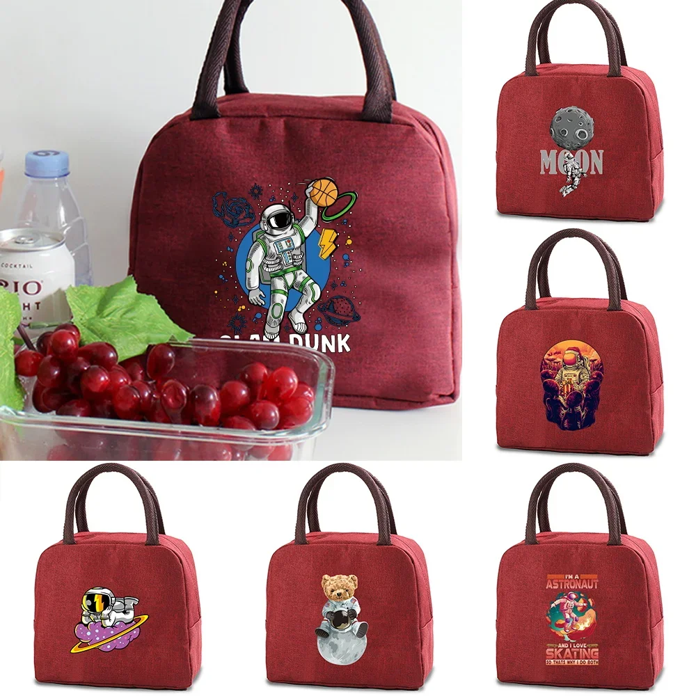 Cute Astronaut Lunch Bags Fashion New Cooler Dinner Bag Canvas Picnic Box Handbags School Food Insulated Bag Camping Travel