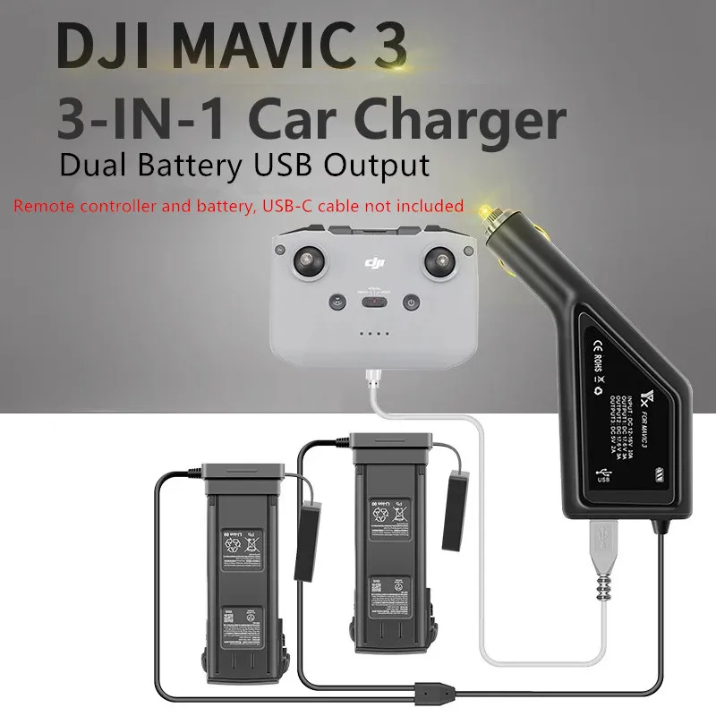 DJI Mavic 3 Dual Battery Car Charger with USB Port Drone Remote Controller Adapter for DJI Mavic 3 Dron Battery Accessories deerc drone