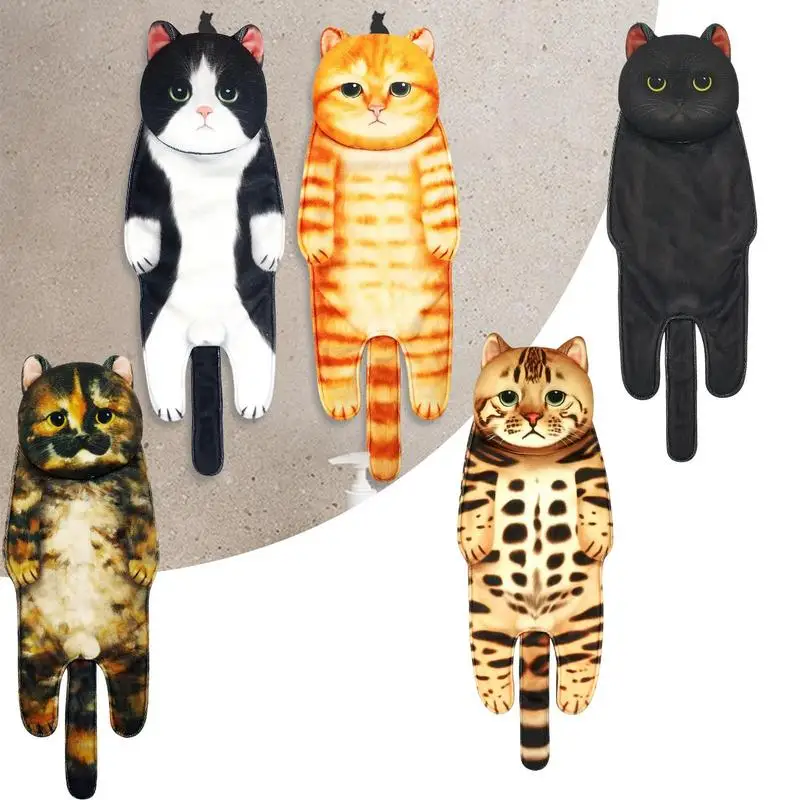 

Cat Hand Towel Super Absorbent Cute Cat Face Kitchen Washcloths Bathroom Hanging Hole Hand Towels For Household