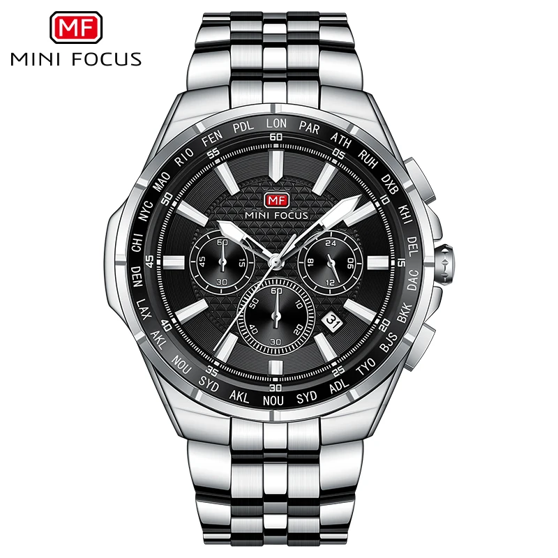 MINI FOCUS Orologio sportivo al quarzo da uomo, multifunzione, con piccoli quadranti, cinturino in acciaio inossidabile, orologi da uomo d'affari, nuovo 0613G_voghion.com