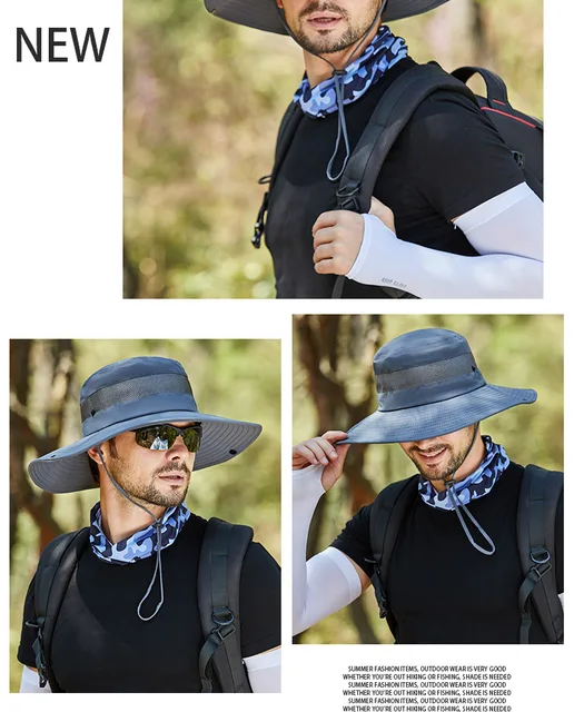 JAOAJ Cappelli da Pescatore Uomo Estivo-Cappello da Protezione Solare Sole  per Uomo Anti UV Tesa Larga Bucket Hat- Cappello Safari in Rete Pieghevole  Traspirante Mesh Giardinaggio Cappelli 