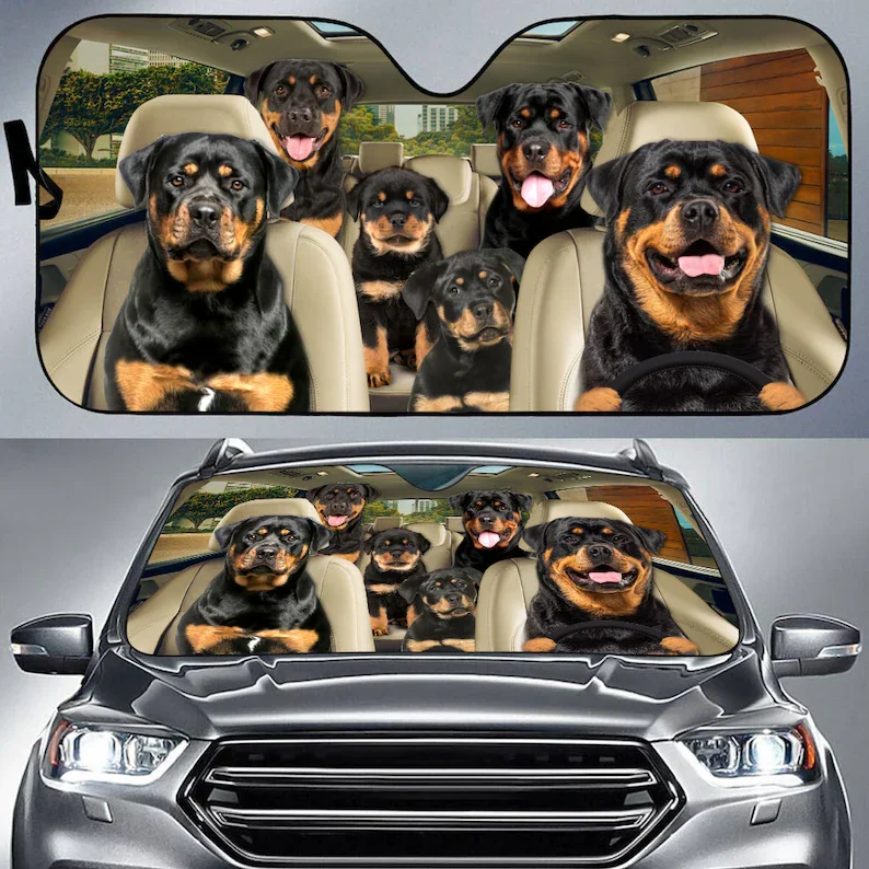 Rottweiler Car Sun Shade, Rottweiler Windshield, Dogs Family Sunshade, Rottweiler Car Accessories, Rottweiler Lovers Gift, Car D