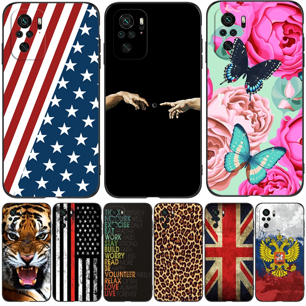 Per Xiaomi Poco M5S 4G Custodia Cover Posteriore Del Telefono Custodia Protettiva In Silicone Morbido Tpu Nero Uk Usa Flag Skull Wolf