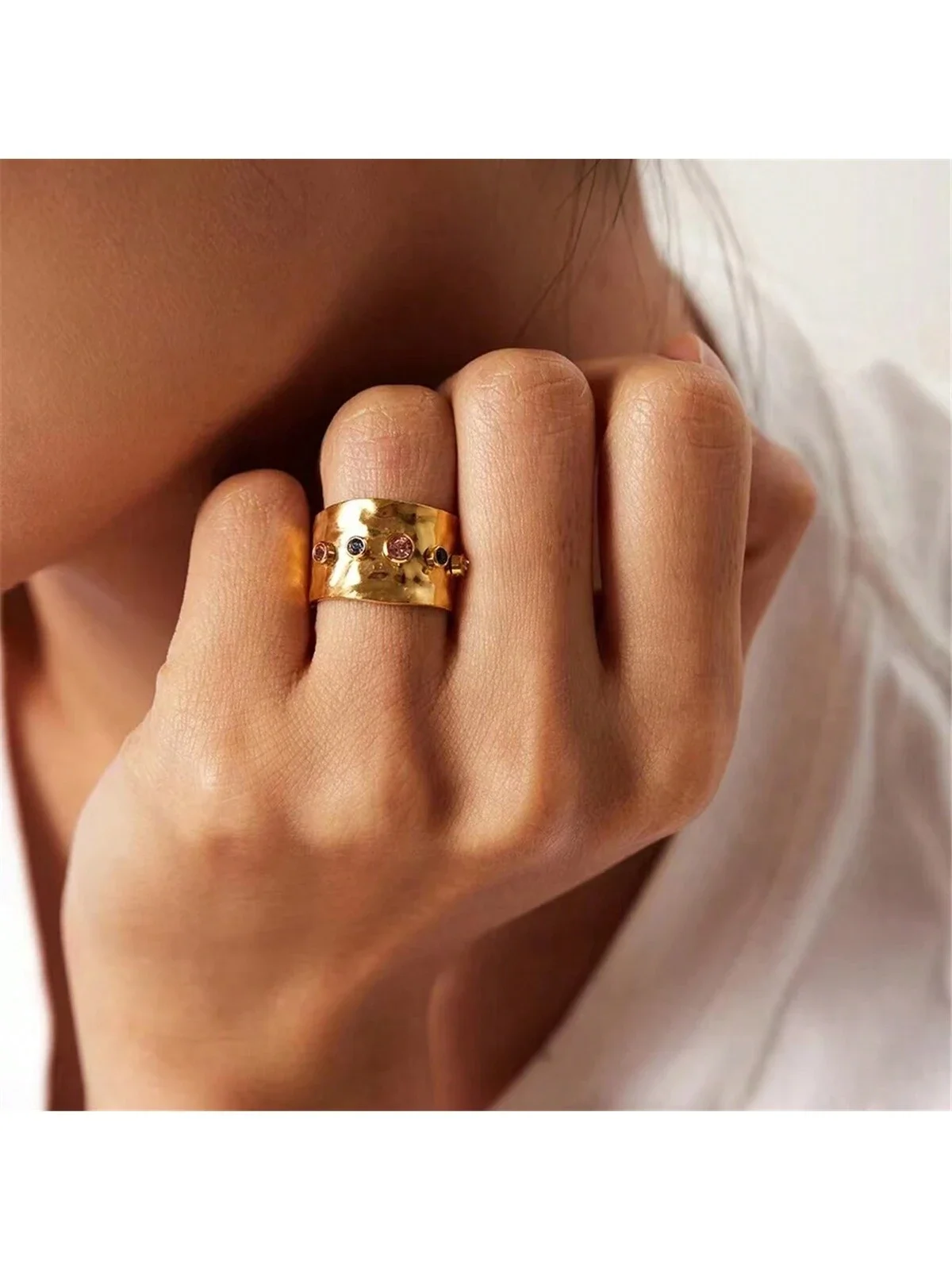 1pc Vintage 18k Gold-Plated Stainless Steel Ring Decorated With Cubic Zirconia, Suitable For Women's Daily Wear