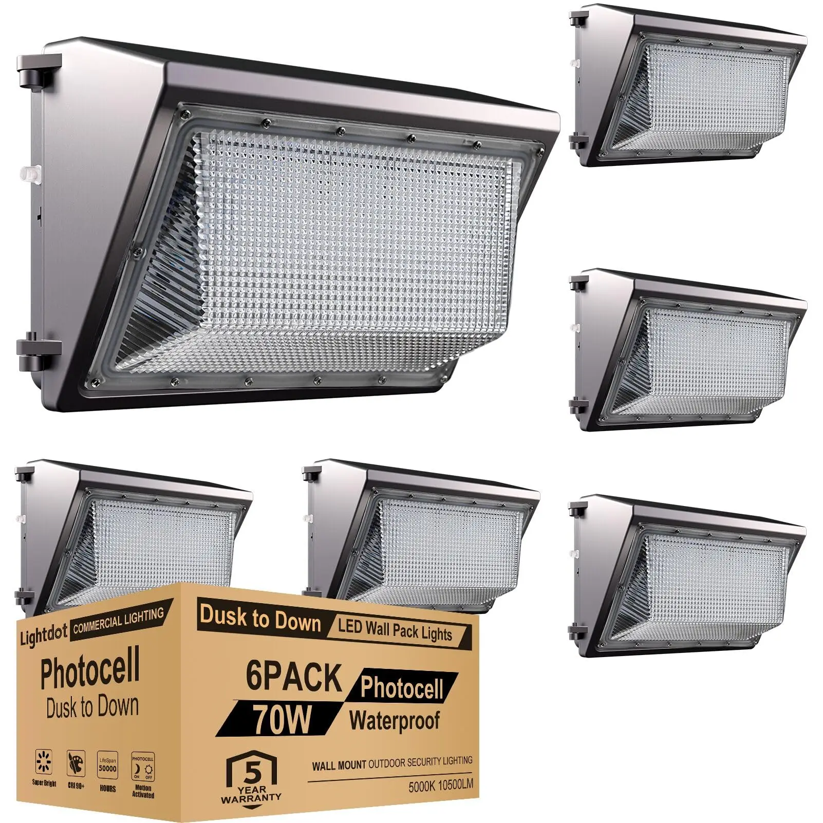 

Lightdot 6 Pack 120W LED Wall Pack Lights with Photocell, 18000Lm [Eqv. 1020W MH/HPS], 5000K Daylight IP65