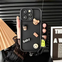 Cute 3D Bear Silicone Phone Case with Lanyard - Stylish and Durable Cover for Honor 200 (Black)