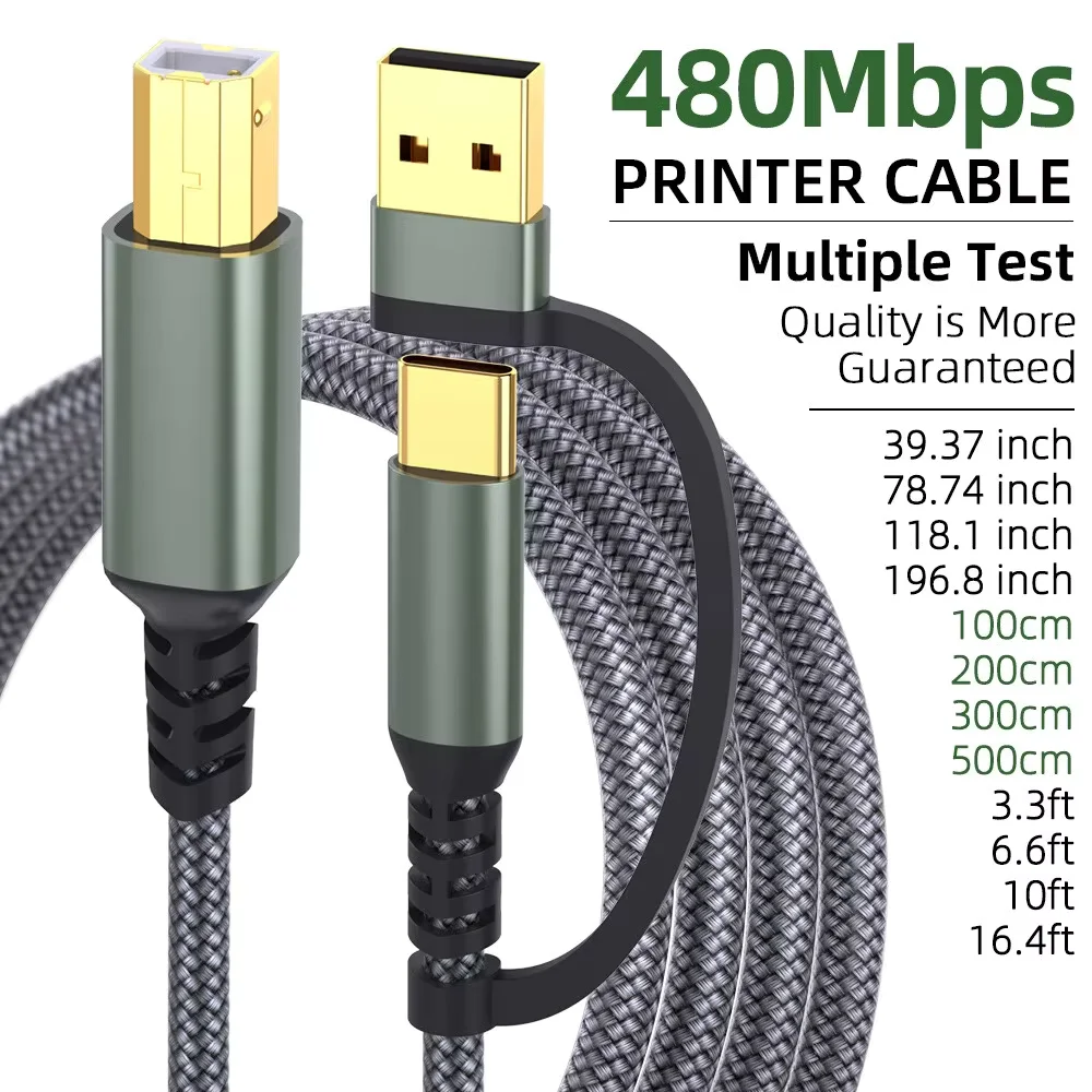 Gold-Plated USB 2.0 Data Cable for Printers and External Hard Drives