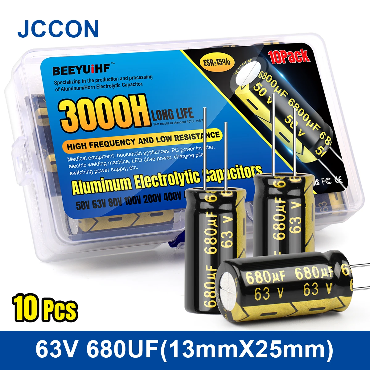 10pcs 680uf Jccon Aluminum Electrolytic Capacitor Kit 63v680uf 13x25