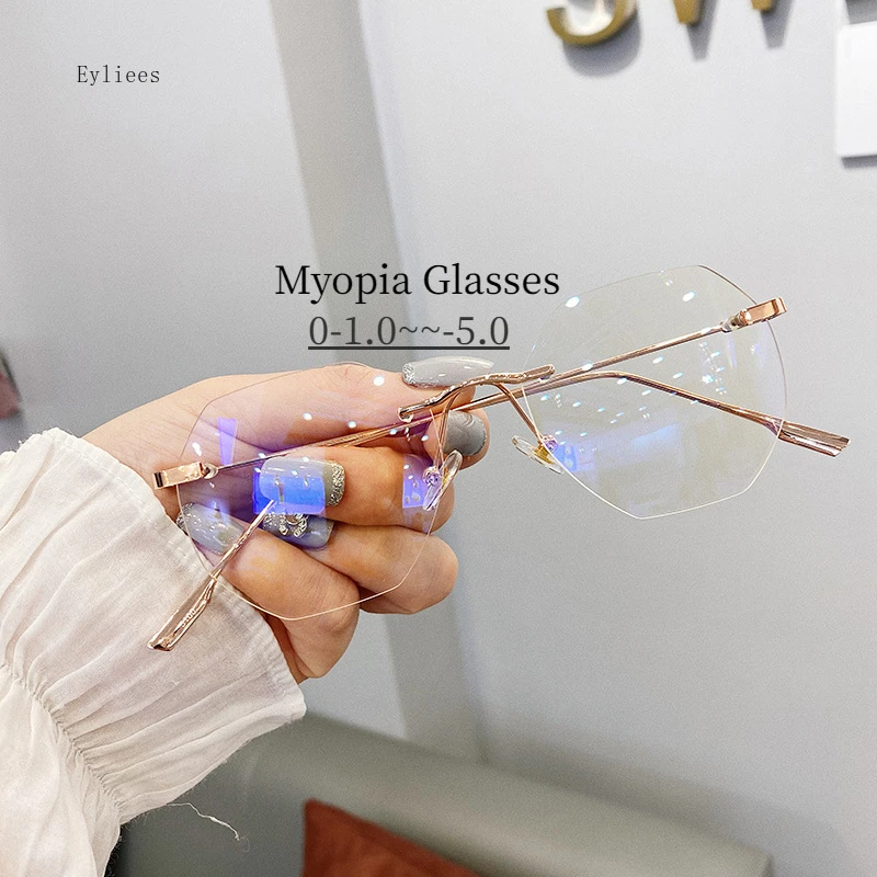 

Classic Anti Blue-ray Metal Rimless Frame Glasses Unisex Optical Glasses Ultralight Myopia Glasses Diopter 0 To -4.0 Eyewear