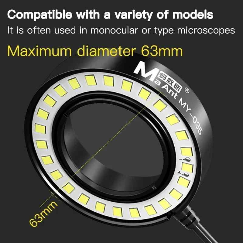 Maant MY-035 LED Microscope Aluminium Alloy Ring Lamp 45mm 26LED Dustproof Oil Proof Smoke Prevention Lighting Light Source microscope lamp