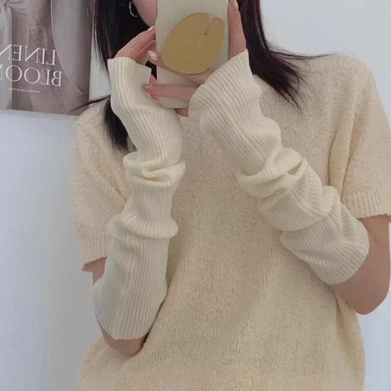 

Women Knitted Arm Warmer Long Fingerless Gloves Mitten Winter Y2K Solid Arm Sleeve Fashion Casual Soft Girls Clothes Punk Gloves