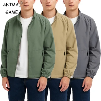 Autumn Men's Long Sleeve Jacket Full Zip Lightweight Coats Turn Down Casual Windbreaker Outerwear Athletic Zipper Sport Coats