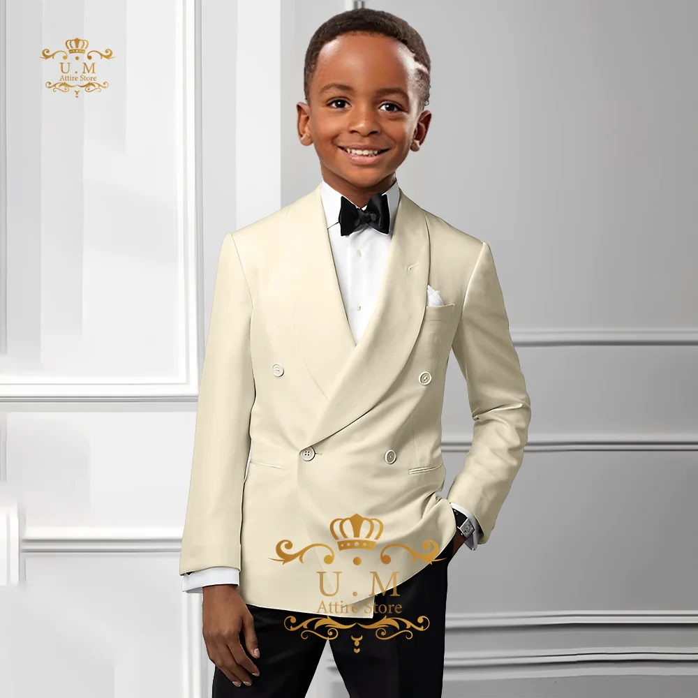 Kids' Suit 2-piece Set Shawl Lapel Double Breasted Jacket Black Pants Boys' Attire Prom Birthday Wedding Party