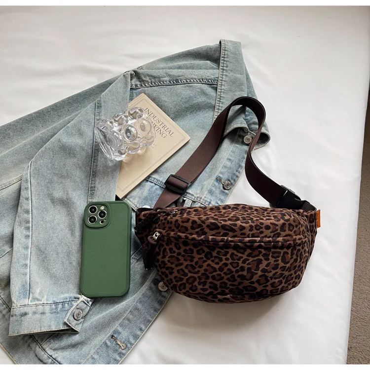 Women's Leopard Print Chest Bag, Autumn/Winter Fashion Crossbody Bag, Trendy Sporty Multifunctional Waist Bag Waist Packs bolsa