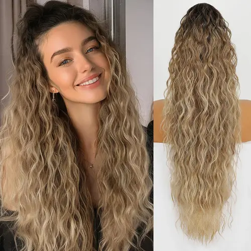 Synthetic Claw Long Wavy Ponytail Extension Black Brown 18-30" Curly Pony Tail Clip in Hair Extensions Fluffy Natural Looking - Image 12
