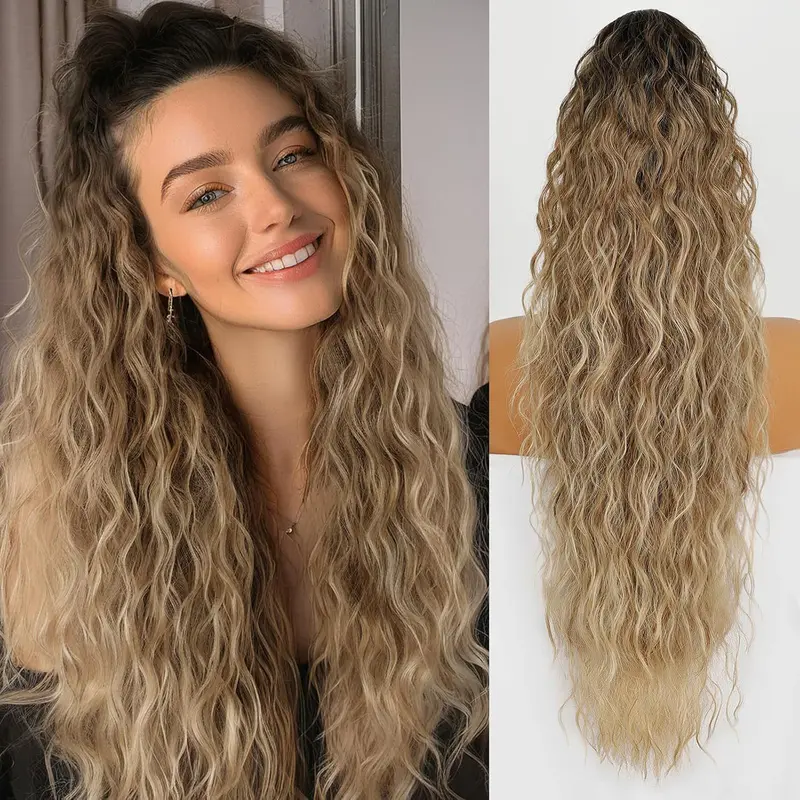 Synthetic Claw Long Wavy Ponytail Extension Black Brown 18-30" Curly Pony Tail Clip in Hair Extensions Fluffy Natural Looking - Image 12
