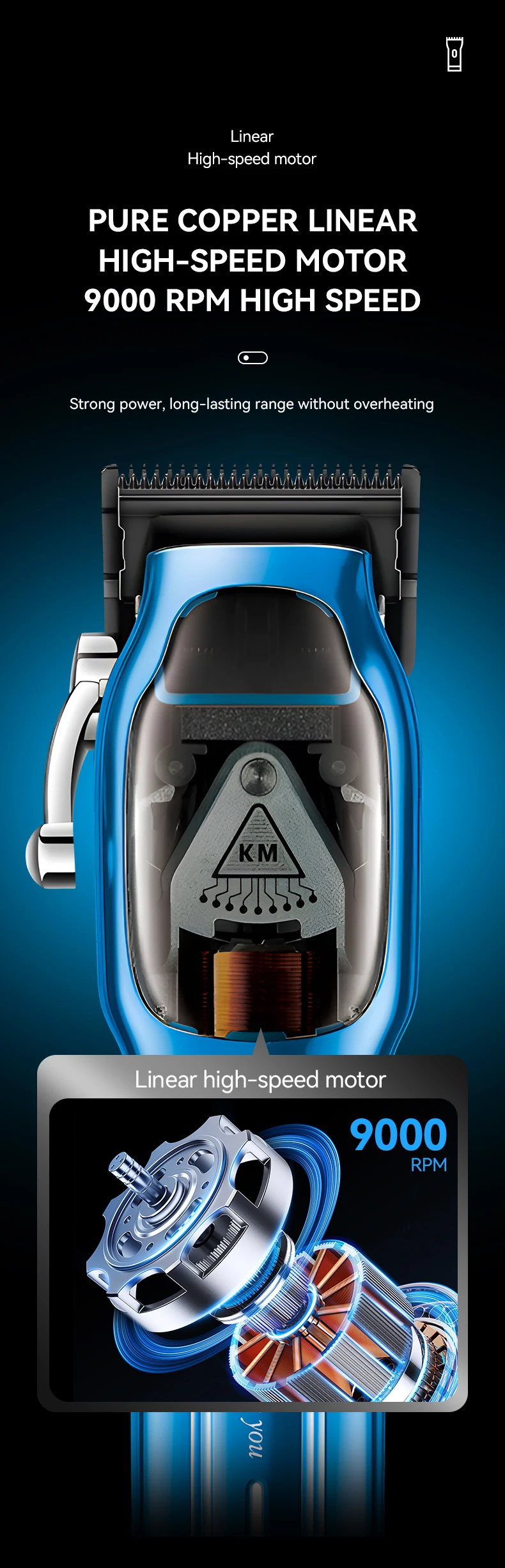 Barbiere Motore ad alta velocità 9000 RPM Tagliacapelli elettrico ricaricabile Tagliacapelli professionale con base di ricaricaKM-1763_voghion.com