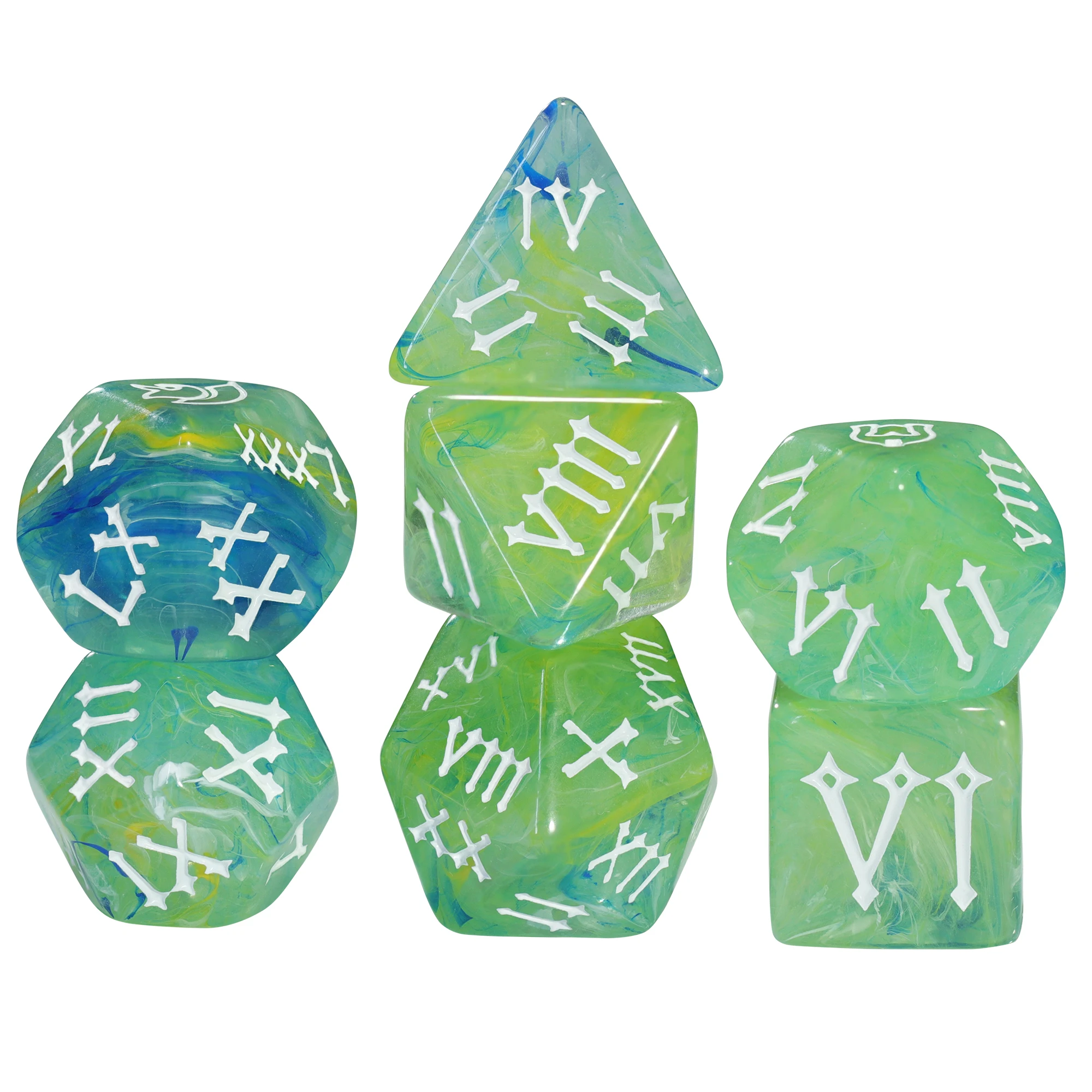 Misty Effect Roman Polyhedral Dice Set - 7-Piece Colorful Collection