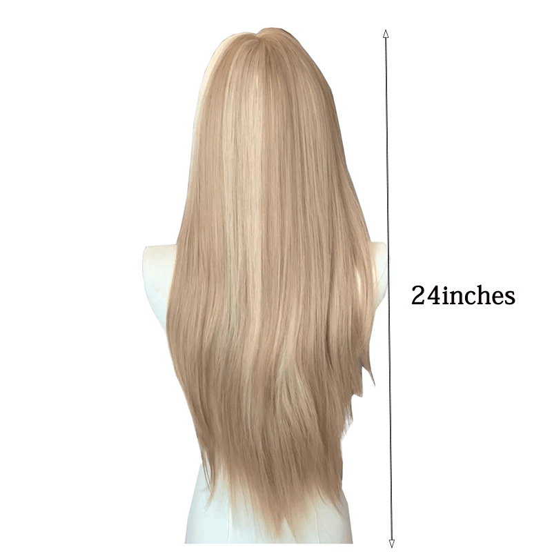 Una parrucca anteriore in pizzo con capelli sintetici lisci da 24 pollici color marrone dorato è adatta per le feste quotidiane delle donne e cosplay di Halloween - immagine 3