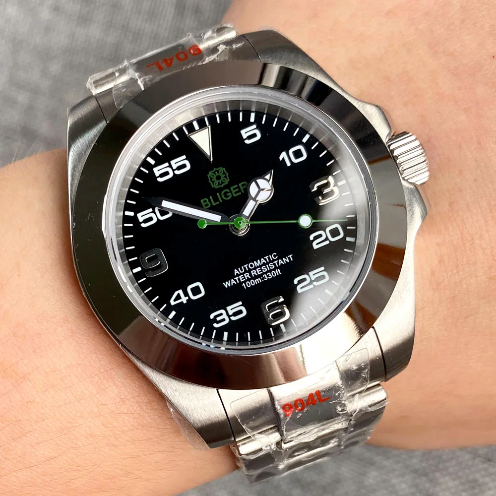 Neue Bliger Air-King polnische Lünette mechanische Uhr Männer grün 