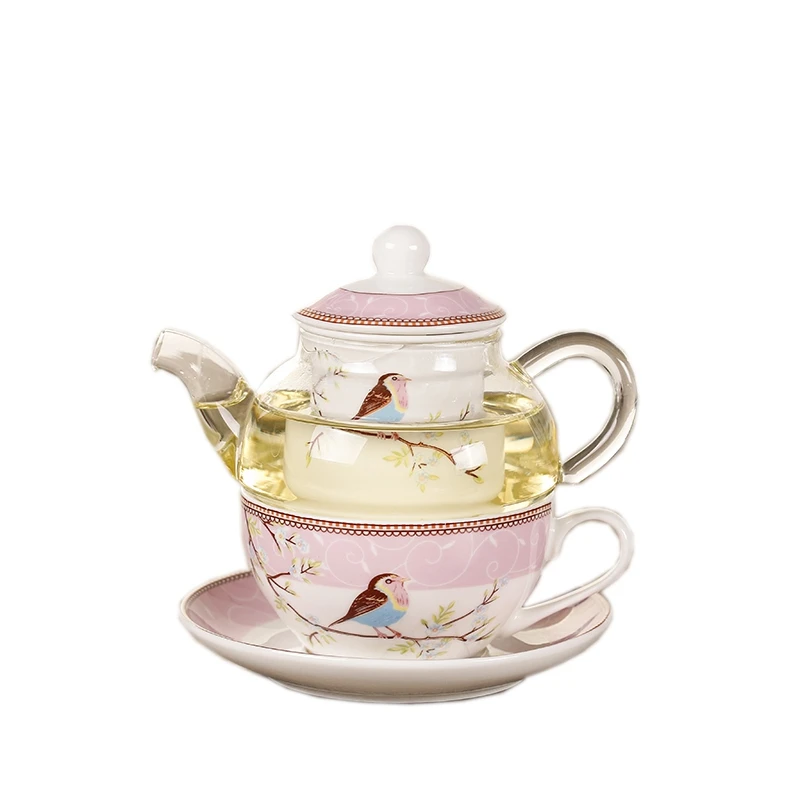 

Керамический цветочный чайник, цветочное оформление, блюдце, термостойкий стеклянный набор, кофейная чашка, набор для послеобеденного чая, розовый
