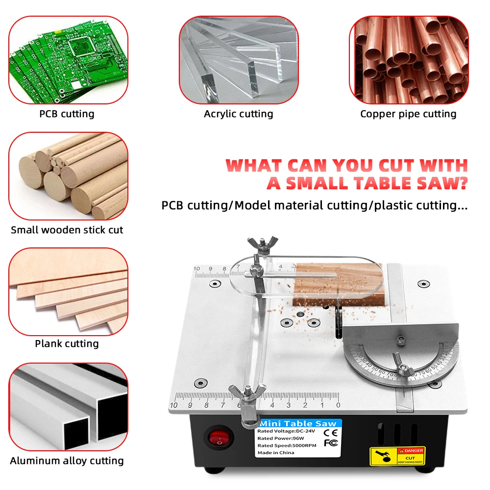 Table Saw 96W Adjustable Mini Multifunctional Table Saw Electric Desktop Household DIY Cutting Tool Woodworking Bench Lathe Cutter Machine