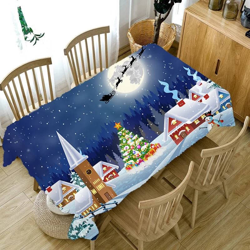 

Blue Shiny Snowflake Christmas Tree Decoration Tablecloth Polyester Home Rectangular Dining Room Decoration Tablecloth