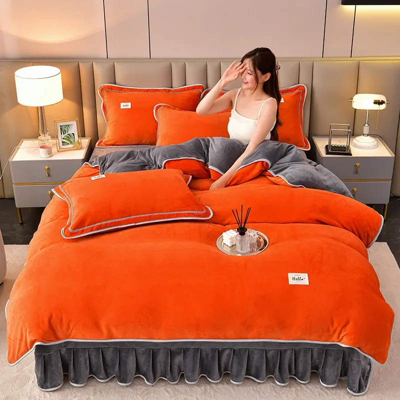 

1/2/3/4PC Bedding Queen King Thick Coral Velvet Solid Bedding Set Winter Warm Velvet Duvet Cover Bed Flat Sheet Pillowcases