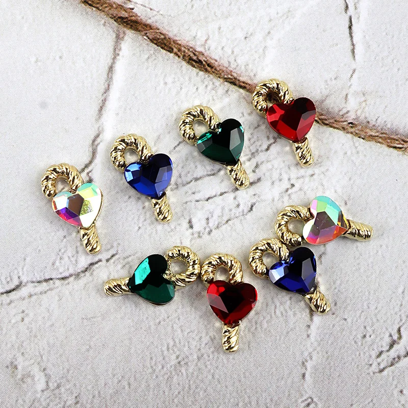 

100pc Japanese Sailor Heart Bat Nail Charms Moon Girl Warriors Heart Wand Alloy Stylish Colorful Diamond Jewellery Nail Adorn 3D