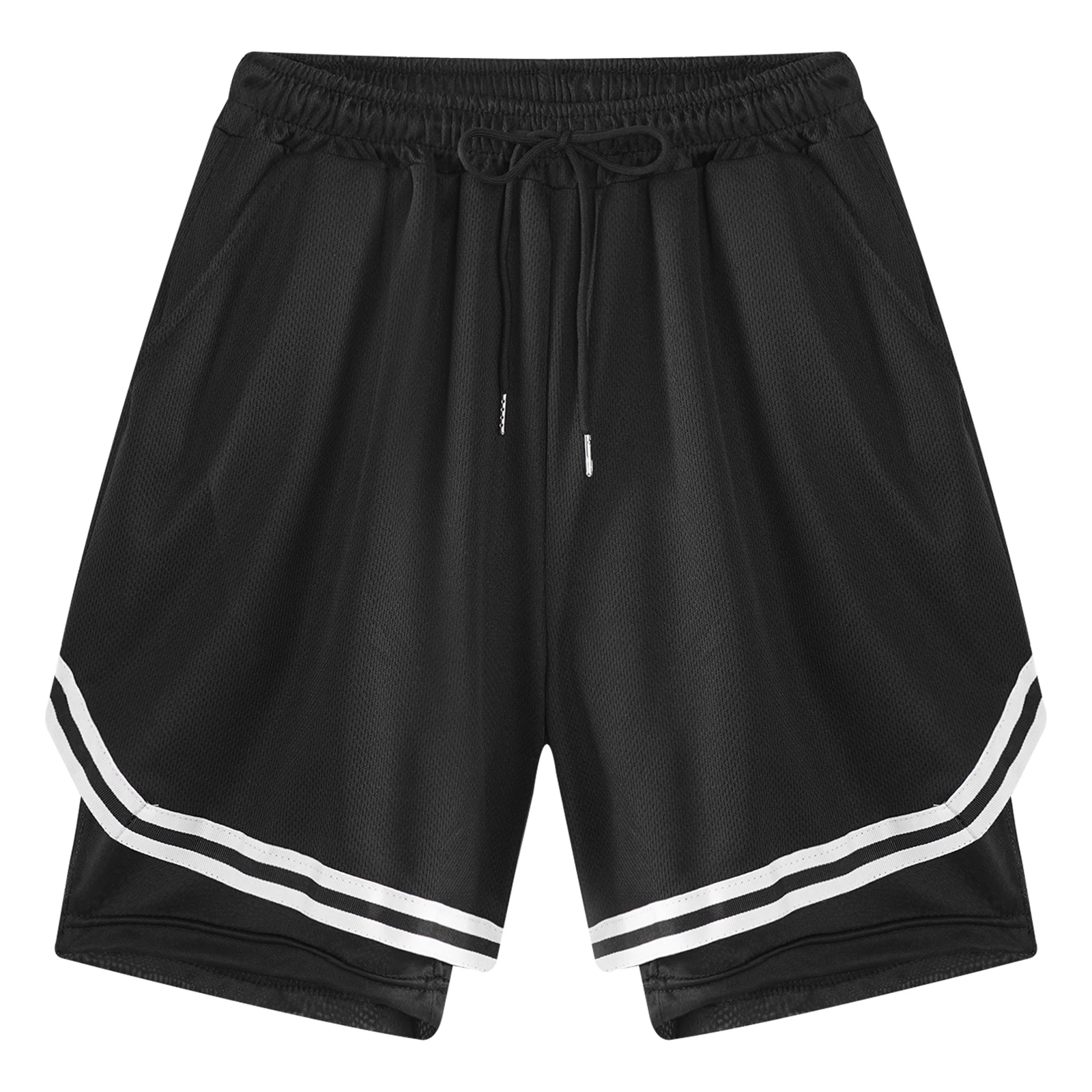 FEESHOW Children Boys Sport Shorts Built-in Leggings Drawstring Shorts Kids Running Basketball Athletic Cycling Training Clothes