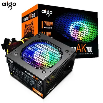 Aigo AK 700W PC PSU 전원 공급 장치, BTC용 데스크탑 컴퓨터 전원 공급 장치, 게임용 저소음 블랙 RGB 선풍기, 24 핀, 12V ATX, 120mm